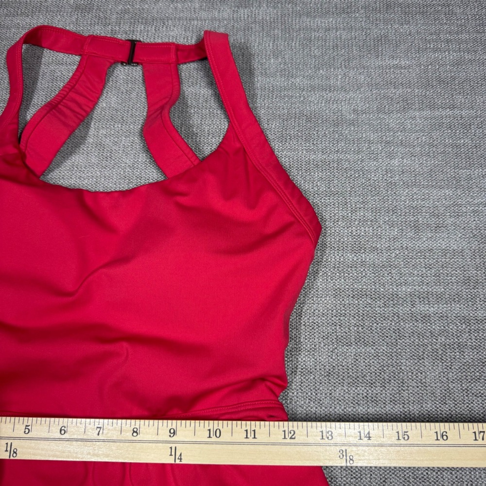 Backless Twisted Flare Halter Neck Exercise Dress with Built-in Shorts Red Small - Picture 6 of 16